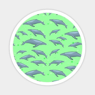 Blue Whale Pattern on Bright Green Background Magnet